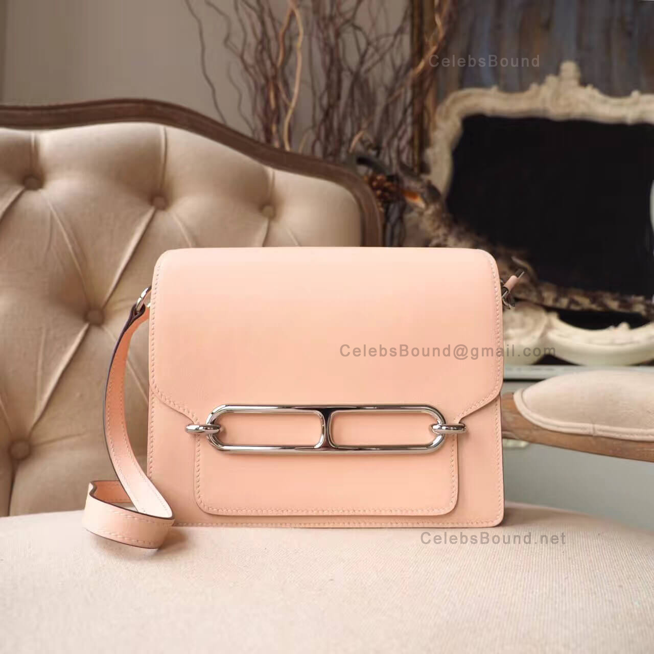 Hermes Roulis 23 Bag White Stitching in p1 Rose Eglantine Evercolor PHW